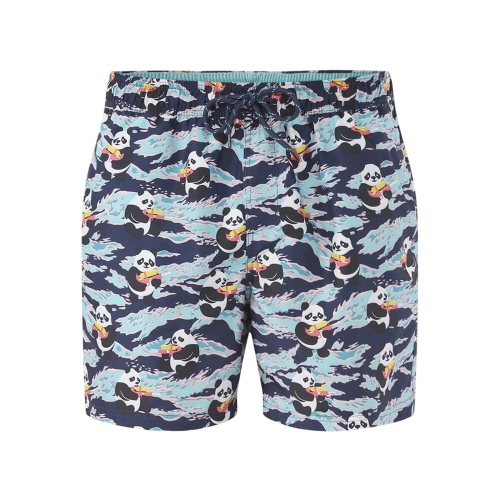 No Boundaries Men's Elastic Waist Swim Trunks, 6" Size XL Pandas‎ NWT